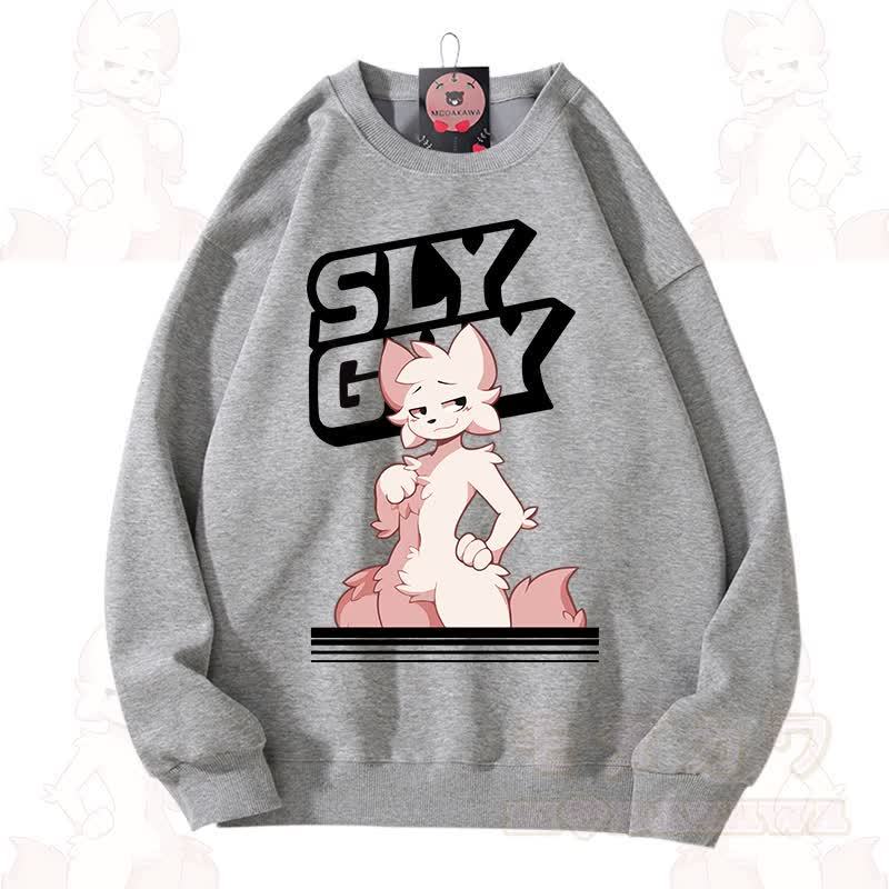 MODAKAWA X zarckets SLY GUY Cute Fox Graphic Unisex Sweatshirt - Light Gray - 3XL - image 3