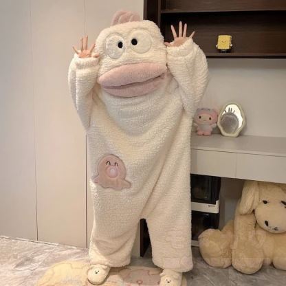 Cute Fish Fleece Hooded One‑Piece Jumpsuit Sleepwear Loungewear - image 3