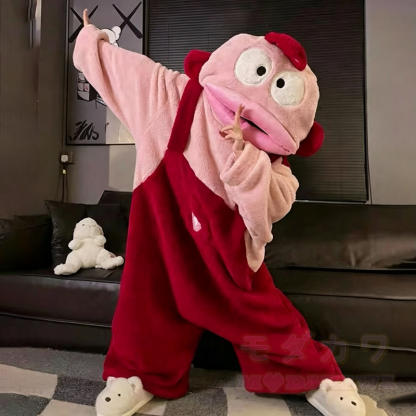 Cute Fish Fleece Hooded One‑Piece Jumpsuit Sleepwear Loungewear - Pink - 2XL - image 6