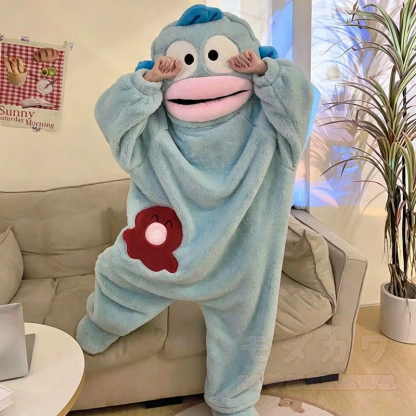 Cute Fish Fleece Hooded One‑Piece Jumpsuit Sleepwear Loungewear - image 2
