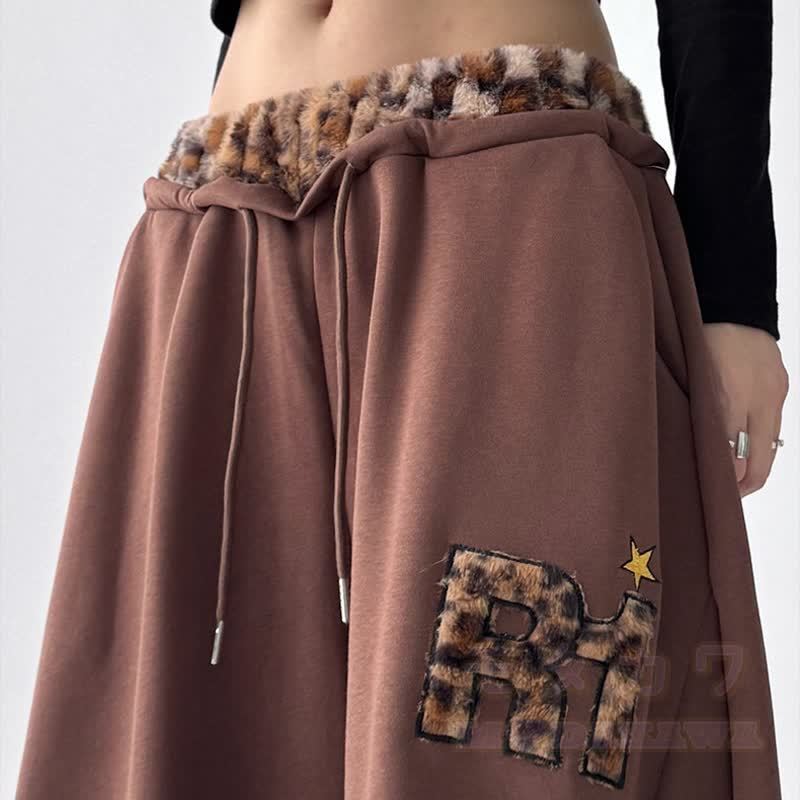 Vintage Leopard Patchwork Embroidered Wide Leg Baggy Sweatpants - image 6