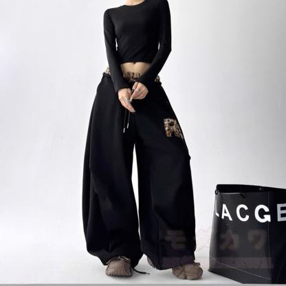 Vintage Leopard Patchwork Embroidered Wide Leg Baggy Sweatpants - image 8