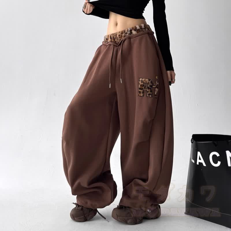 Vintage Leopard Patchwork Embroidered Wide Leg Baggy Sweatpants - image 3