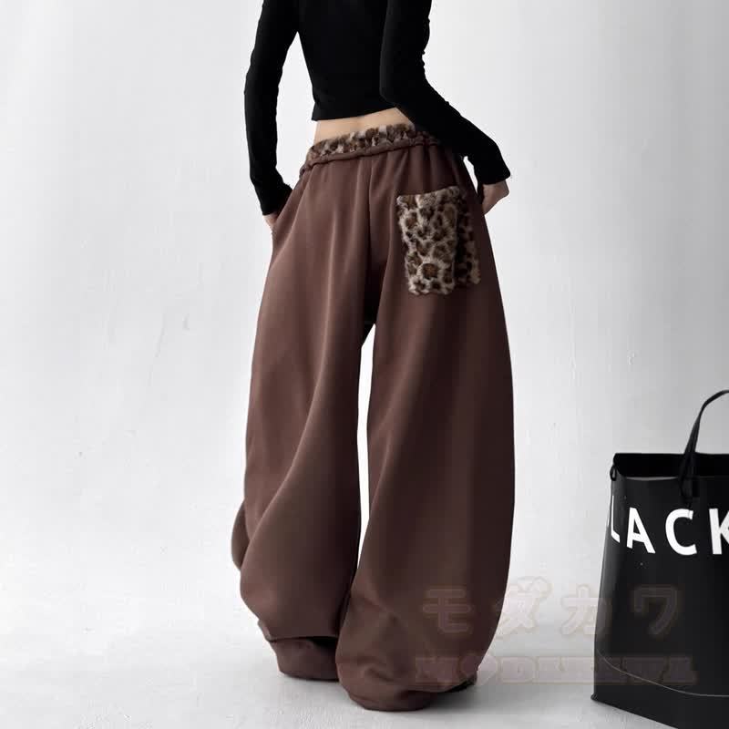 Vintage Leopard Patchwork Embroidered Wide Leg Baggy Sweatpants - image 4
