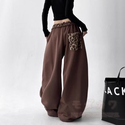 Vintage Leopard Patchwork Embroidered Wide Leg Baggy Sweatpants - image 4