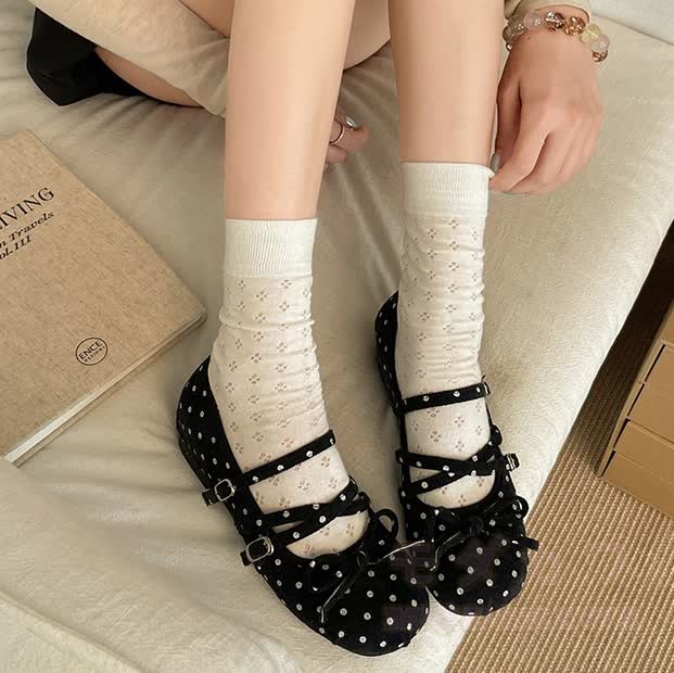 Vintage Polka Dot Bow Mary Jane Ballet Flats - Black - 40 - image 1