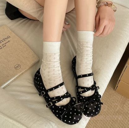 Vintage Polka Dot Bow Mary Jane Ballet Flats - Black - 40 - image 1