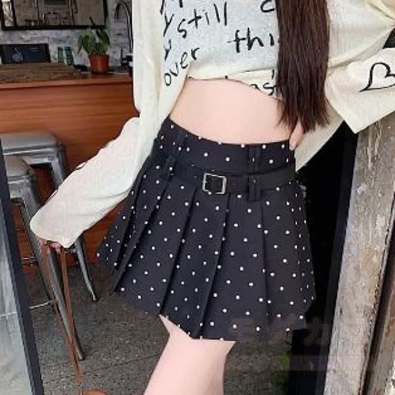 Vintage High Waist Polka Dot Pleated Skirt - Black (Without Belt) - XL - image 6