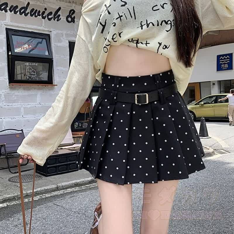 Vintage High Waist Polka Dot Pleated Skirt - image 5