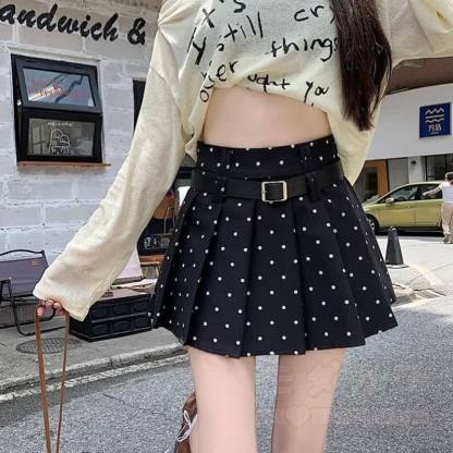 Vintage High Waist Polka Dot Pleated Skirt - image 5