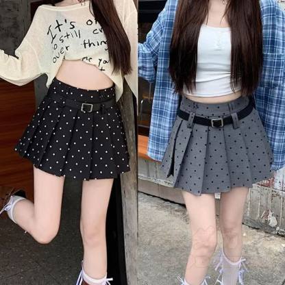 Vintage High Waist Polka Dot Pleated Skirt - image 2
