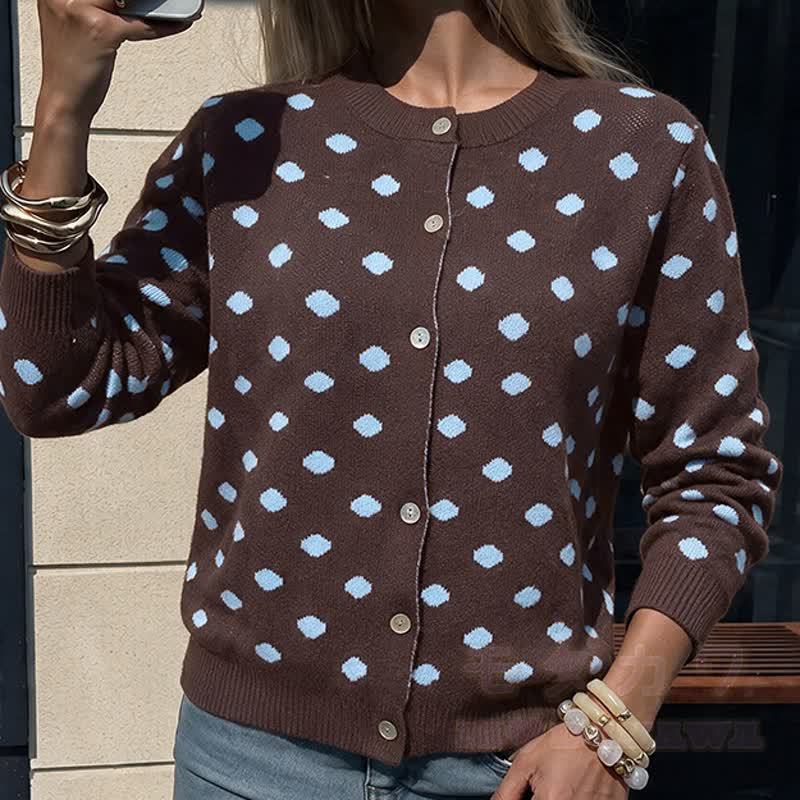 Vintage Polka Dot Long Sleeve Knit Cardigan - image 3