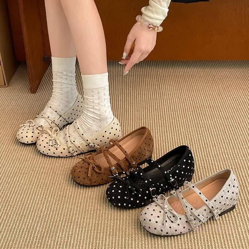Vintage Polka Dot Bow Mary Jane Ballet Flats - image 2