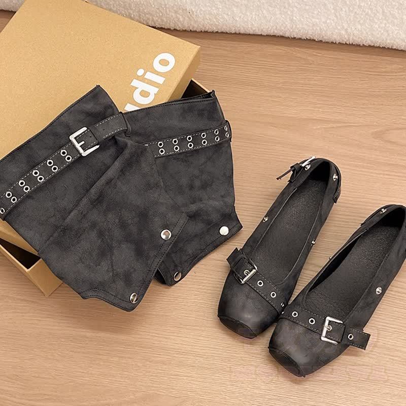 Vintage Buckle Strap Detachable Two-Way Wear Mid Calf Heel Boots - image 8