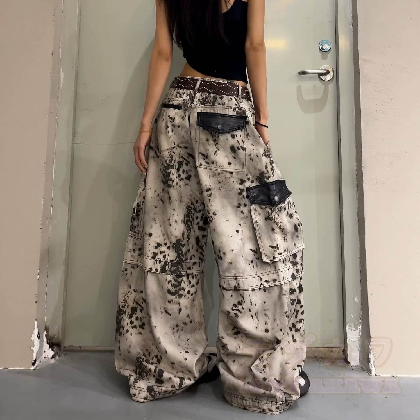 Vintage Leopard Print Wide Leg Denim Pants - image 3