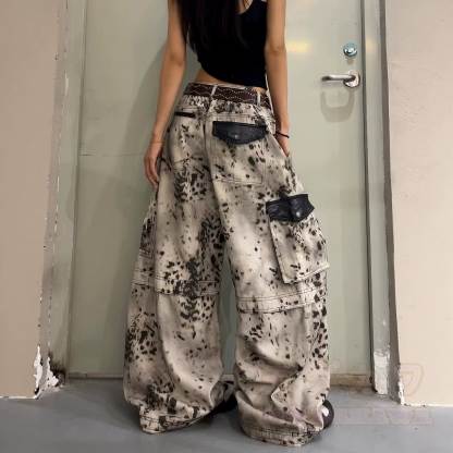 Vintage Leopard Print Wide Leg Denim Pants - image 3