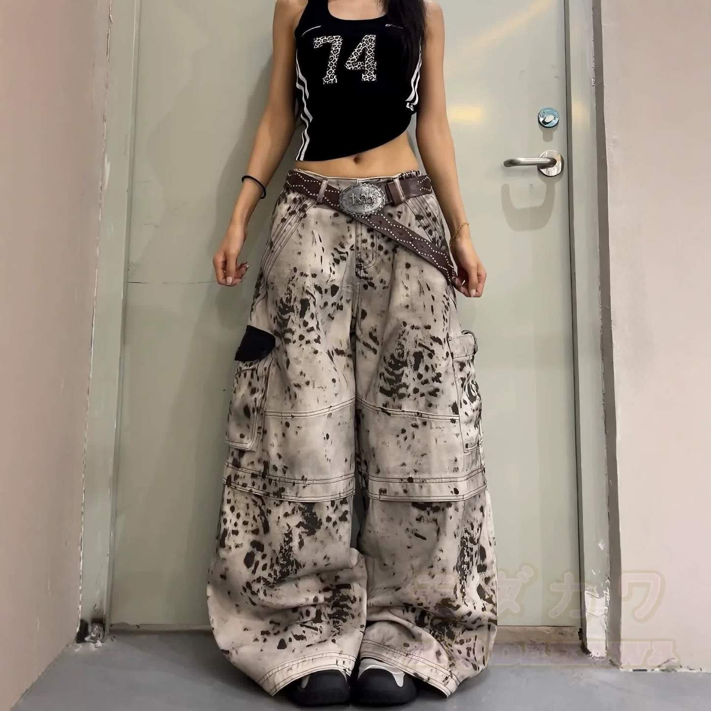 Vintage Leopard Print Wide Leg Denim Pants - image 2
