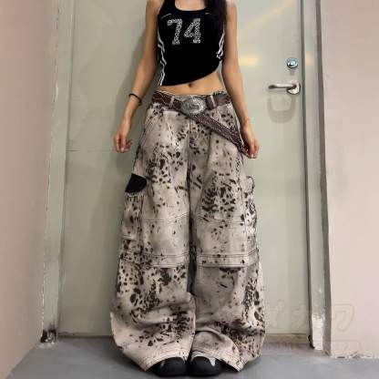 Vintage Leopard Print Wide Leg Denim Pants - image 2