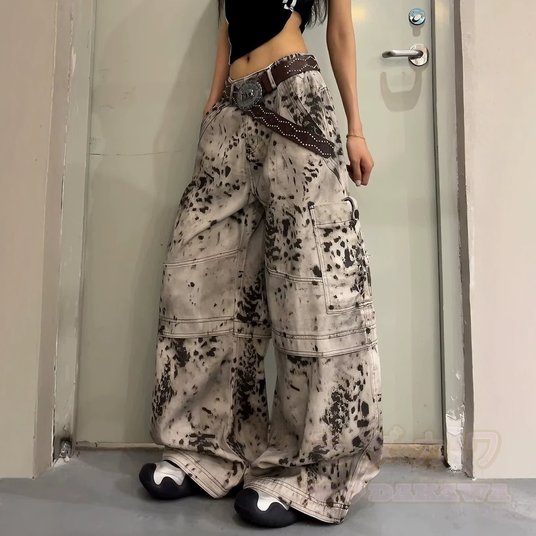 Vintage Leopard Print Wide Leg Denim Pants - Leopard print - 3XL - image 1