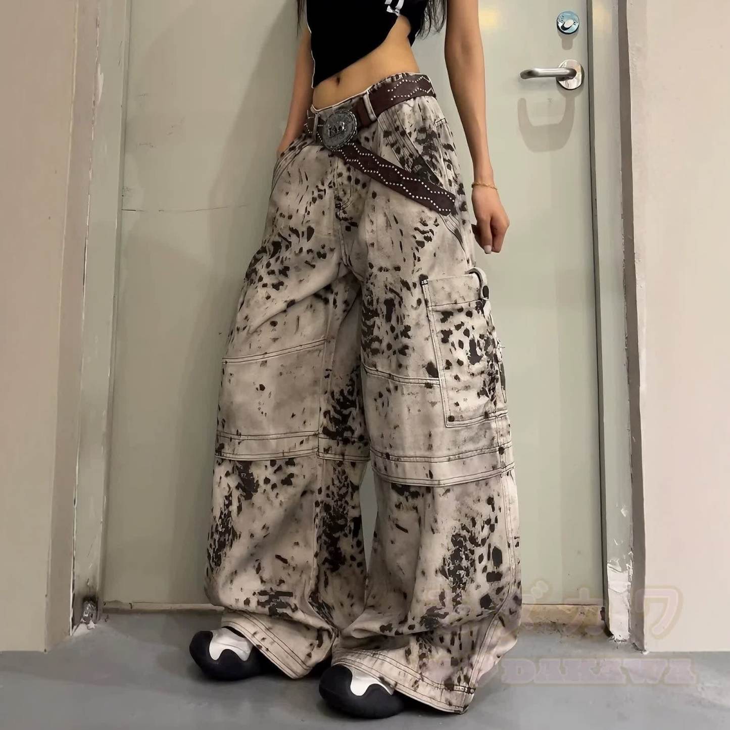 Vintage Leopard Print Wide Leg Denim Pants - Leopard print - 3XL - image 1