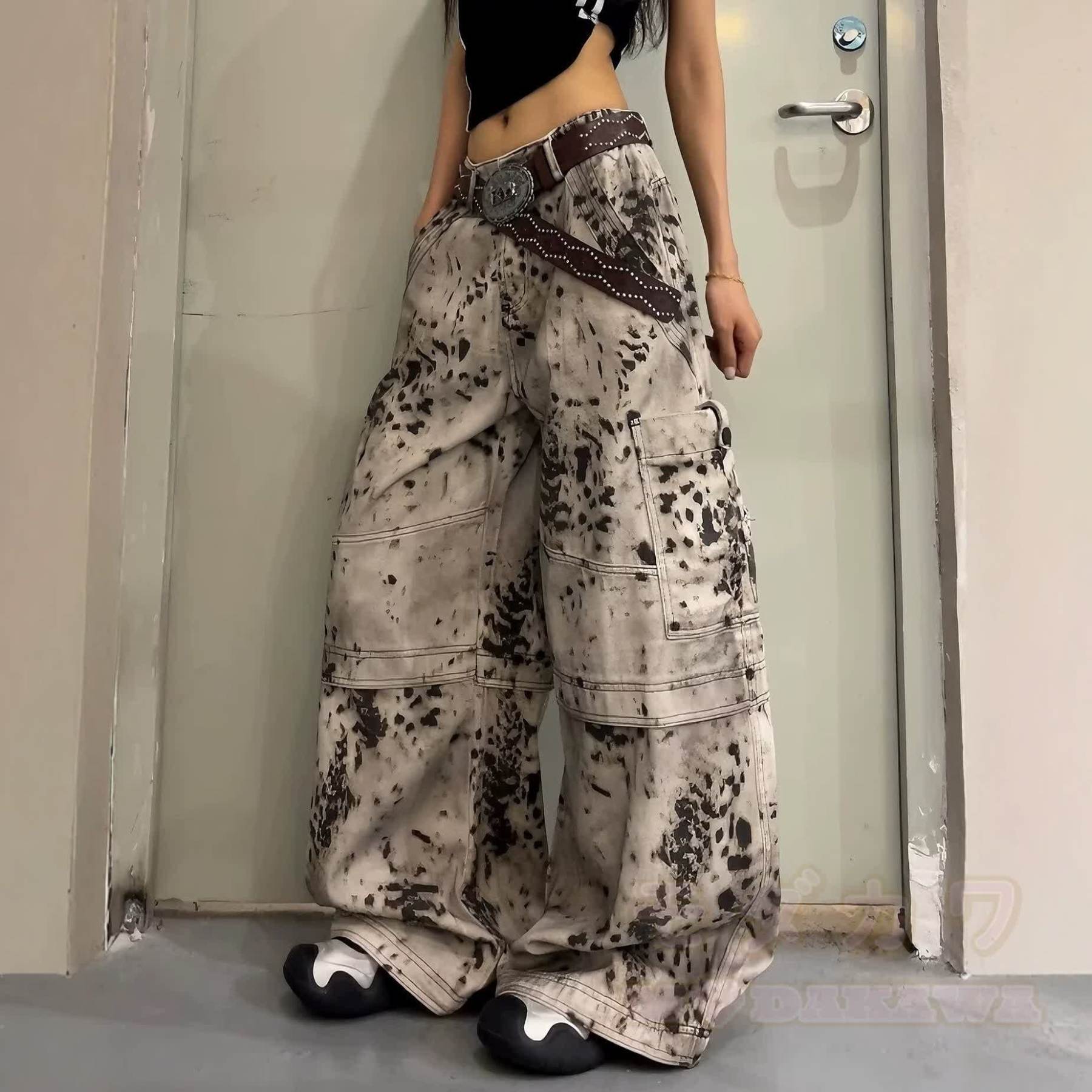 Vintage Leopard Print Wide Leg Denim Pants - Leopard print - 3XL - image 1