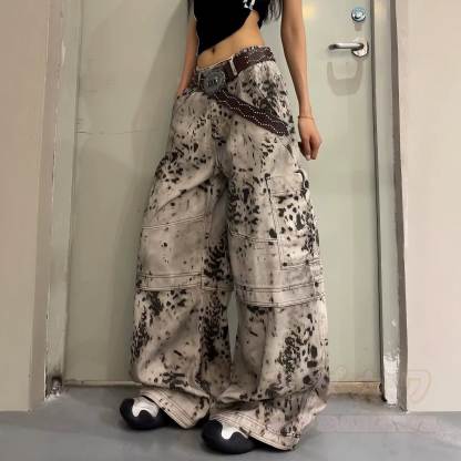 Vintage Leopard Print Wide Leg Denim Pants - Leopard print - 3XL - image 1