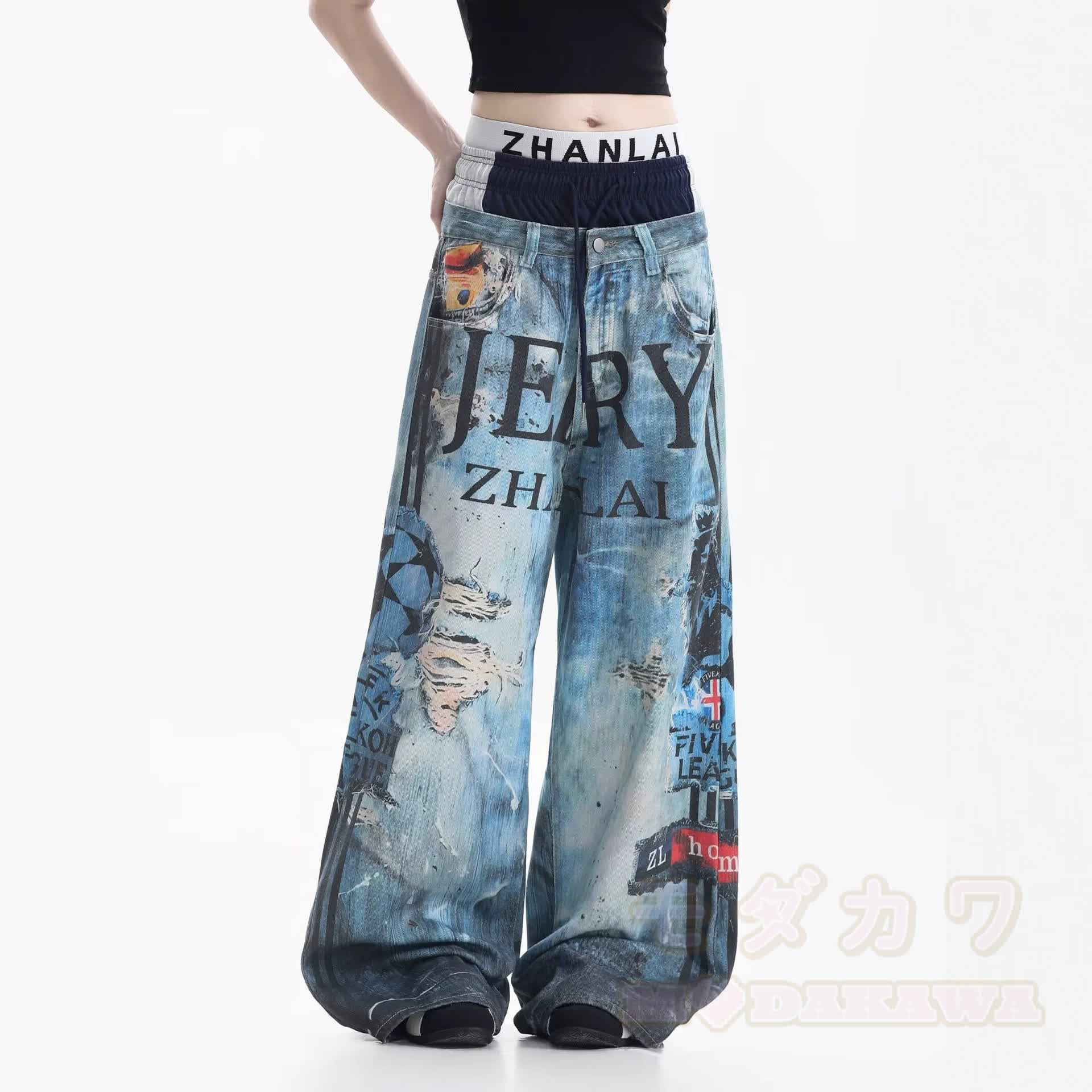 Y2K Streetwear Triple-Waistband Baggy Jeans - image 4