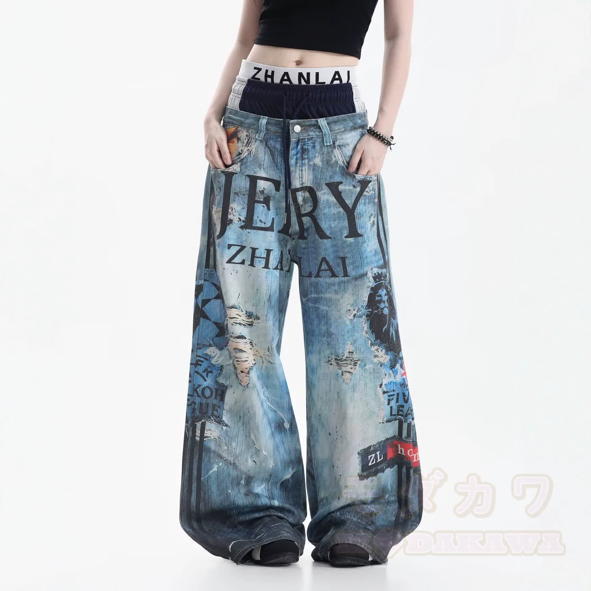 Y2K Streetwear Triple-Waistband Baggy Jeans - image 3