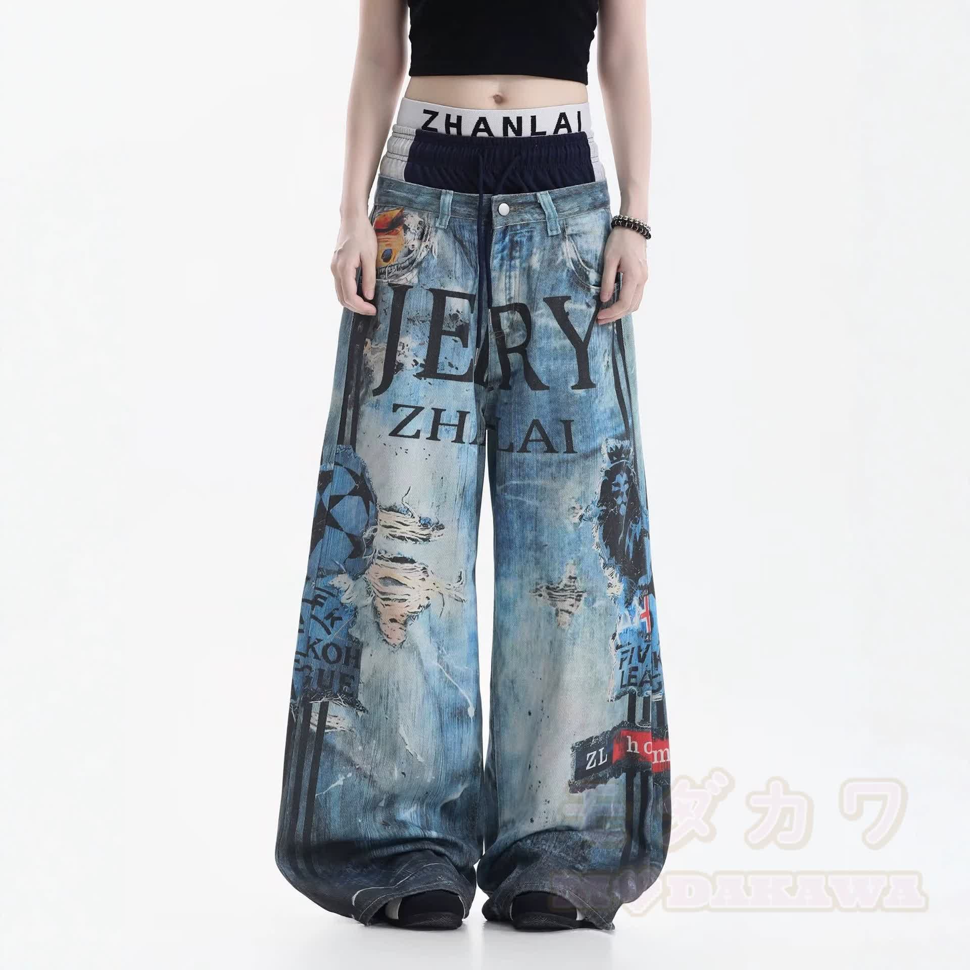 Y2K Streetwear Triple-Waistband Baggy Jeans - image 2