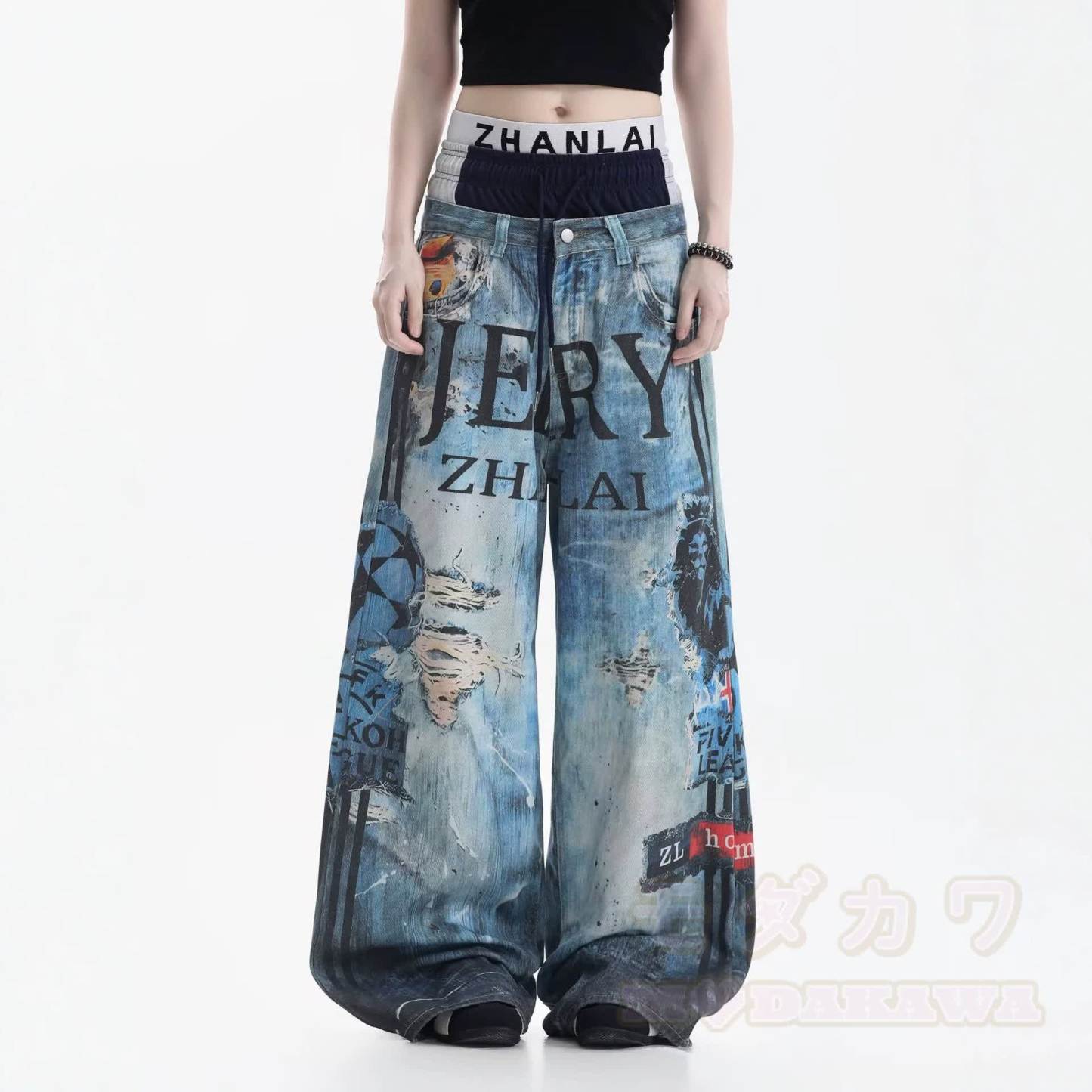 Y2K Streetwear Triple-Waistband Baggy Jeans - image 2