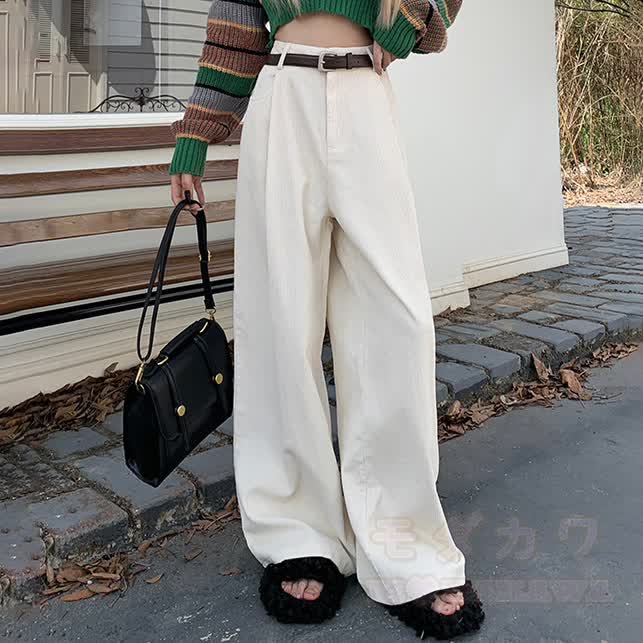 Casual Fleece-Lined Corduroy Wide Leg Pants - Apricot (Fleece-Lined) - XL - image 8