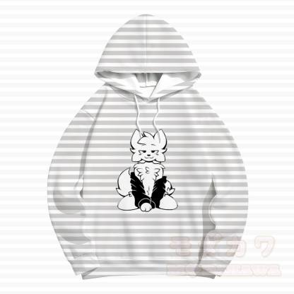 MODAKAWA Striped Anime Fox Graphic Hoodie Sweatshirt - White - 5XL - image 1