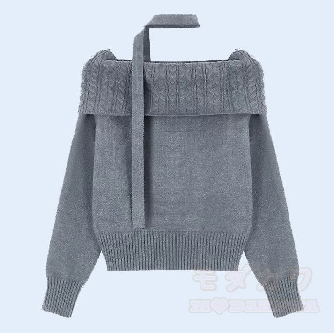 Off-Shoulder Halter Neck Loose Knit Sweater - image 1