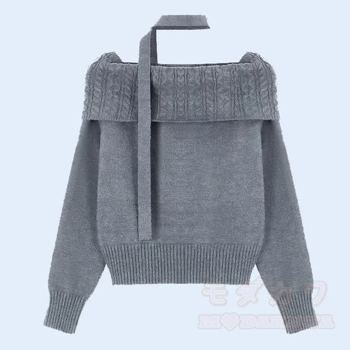 Off-Shoulder Halter Neck Loose Knit Sweater - image 1