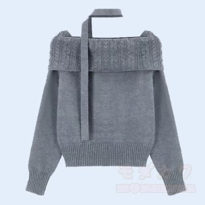 Off-Shoulder Halter Neck Loose Knit Sweater - image 1