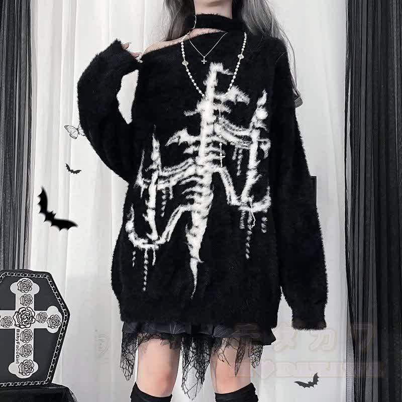 Gothic Streetwear Oversized Knit Sweater - image 2