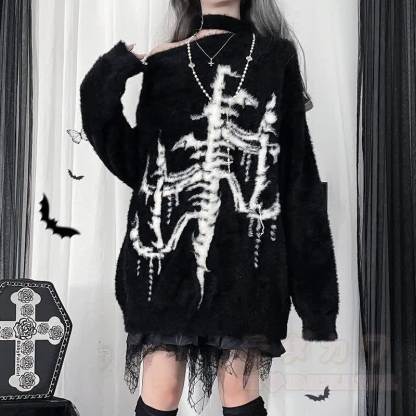 Gothic Streetwear Oversized Knit Sweater - image 2