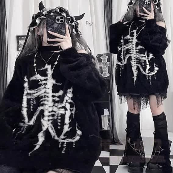 Gothic Streetwear Oversized Knit Sweater - Black - XL - image 1