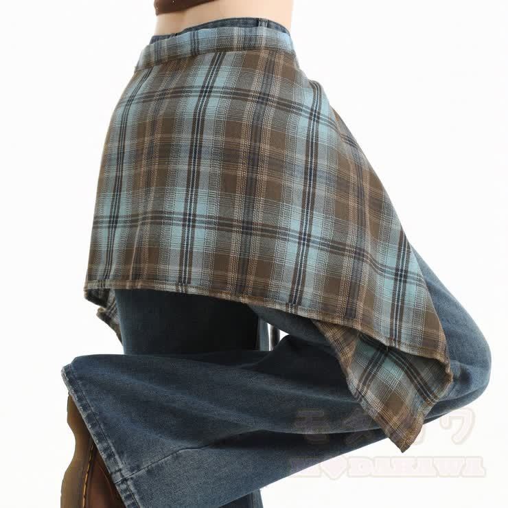 Vintage Wide Leg Ripped Jeans with Plaid Strap - image 8