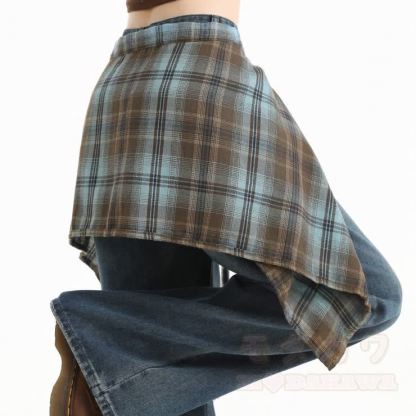 Vintage Wide Leg Ripped Jeans with Plaid Strap - image 8
