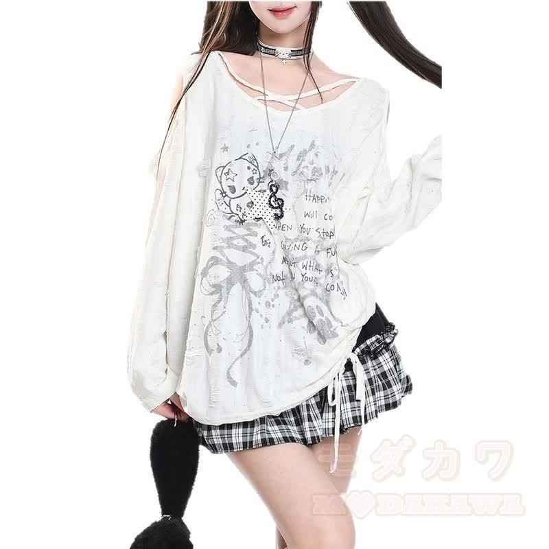Y2K Subculture Graffiti Drawstring Oversized Top - White - XL - image 3