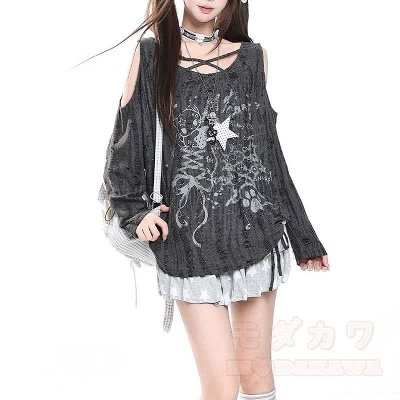 Y2K Subculture Graffiti Drawstring Oversized Top - image 2