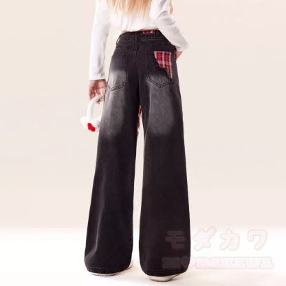 Streetwear Sweatshirt with Plaid Vintage Jeans Two Pieces Set - image 4
