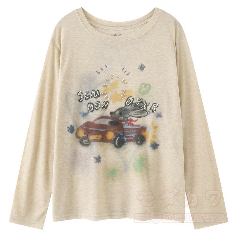 Graffiti Long Sleeves T-Shirt with Vintage Jeans Two Pieces Set - image 4
