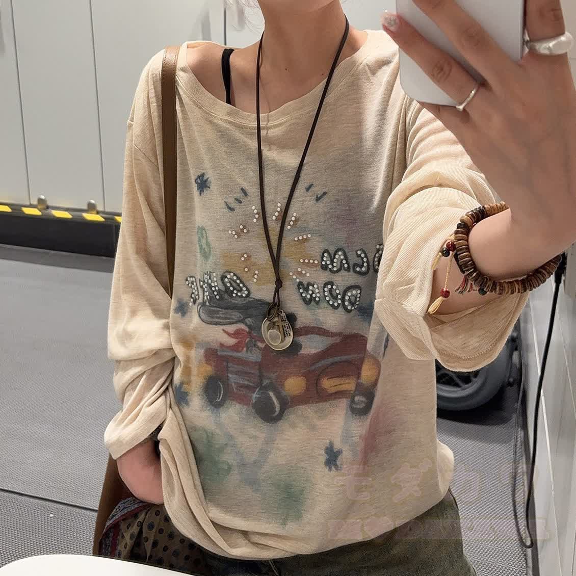 Graffiti Long Sleeves T-Shirt with Vintage Jeans Two Pieces Set - Top - XL - image 2