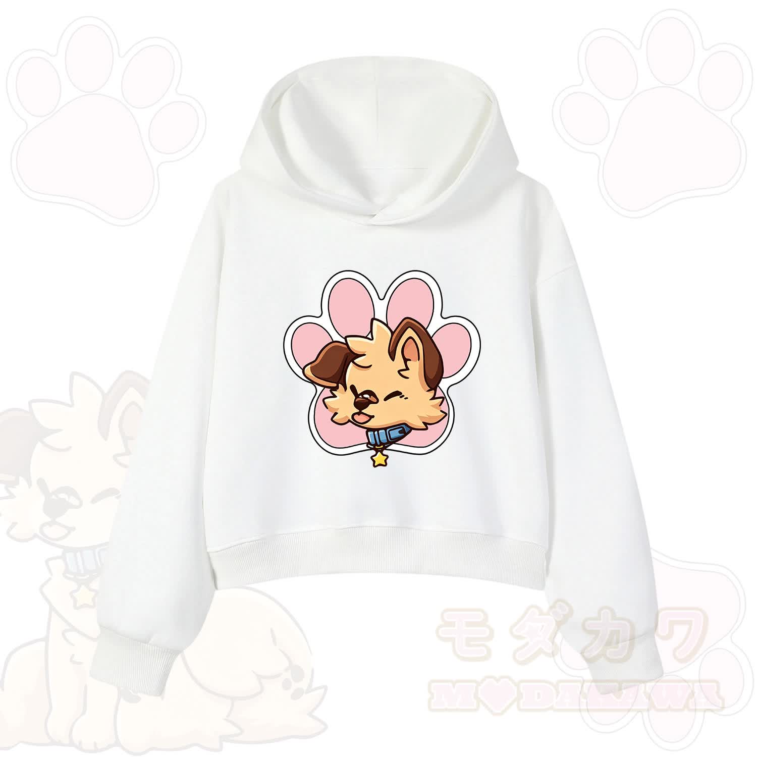 MODAKAWA X popipeko Cute Puppy Print Hoodie Sweatshirt - White - 3XL - image 2