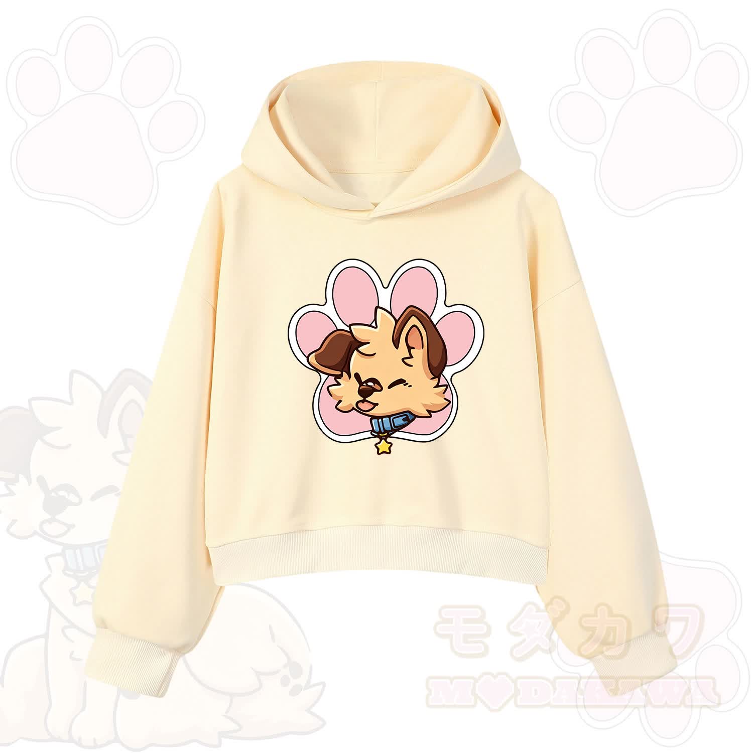 MODAKAWA X popipeko Cute Puppy Print Hoodie Sweatshirt - Apricot - 3XL - image 4