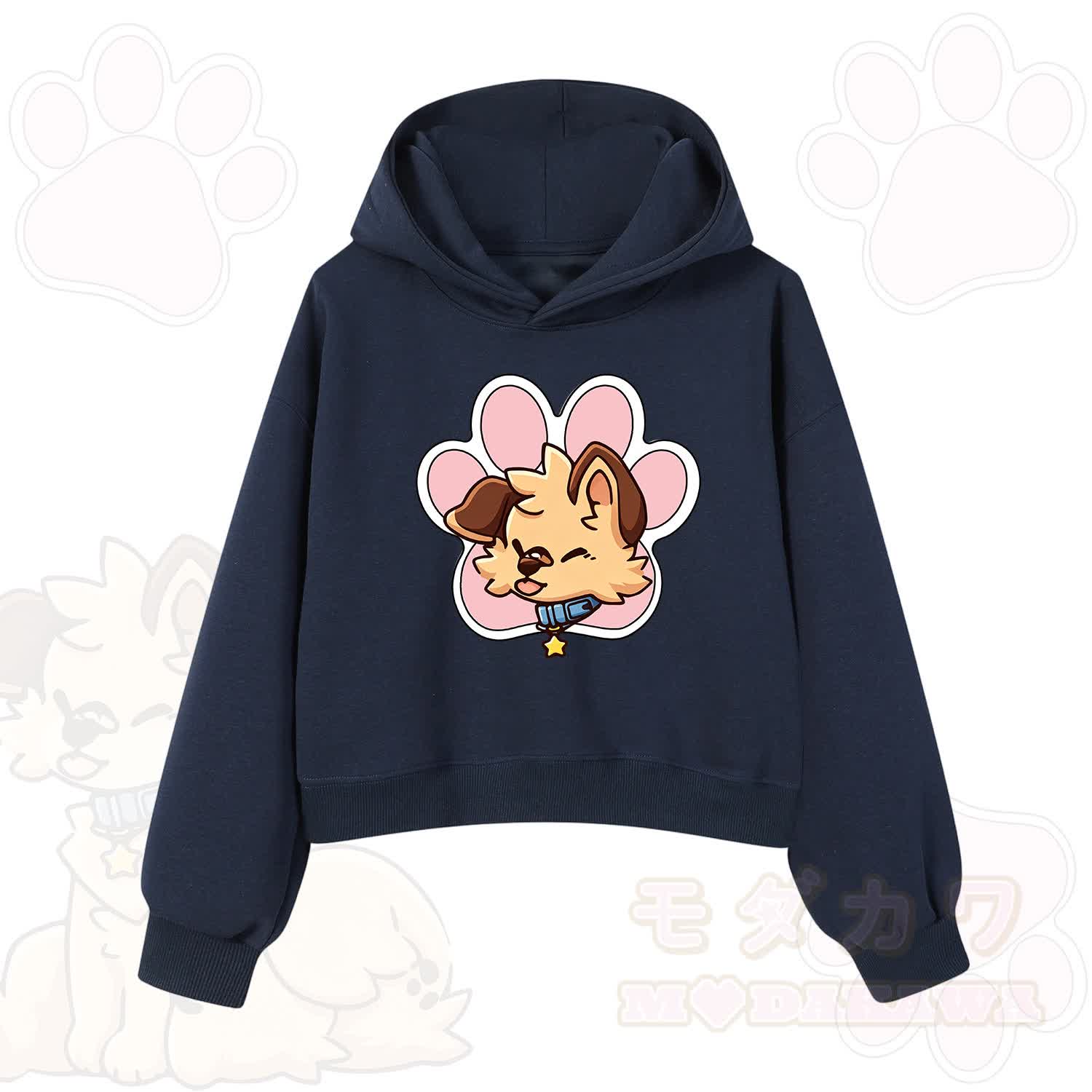 MODAKAWA X popipeko Cute Puppy Print Hoodie Sweatshirt - Navy Blue - 3XL - image 3