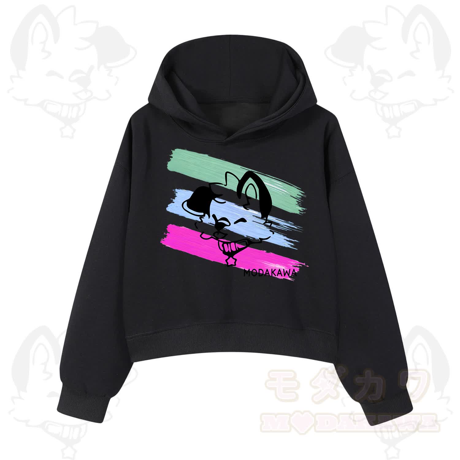 MODAKAWA X popipeko Colorful Cute Puppy Print Hoodie Sweatshirt - Black - 3XL - image 2