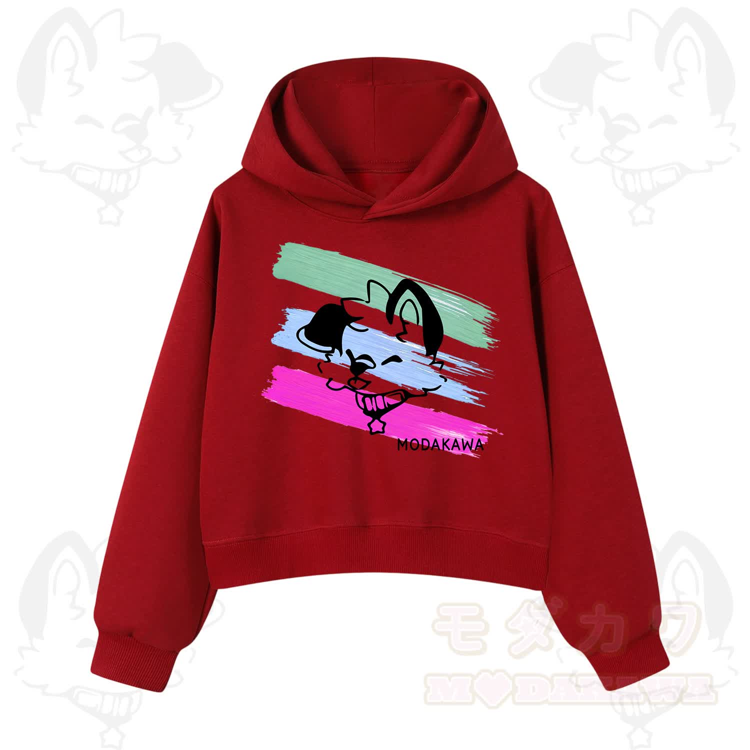MODAKAWA X popipeko Colorful Cute Puppy Print Hoodie Sweatshirt - Red - 3XL - image 7